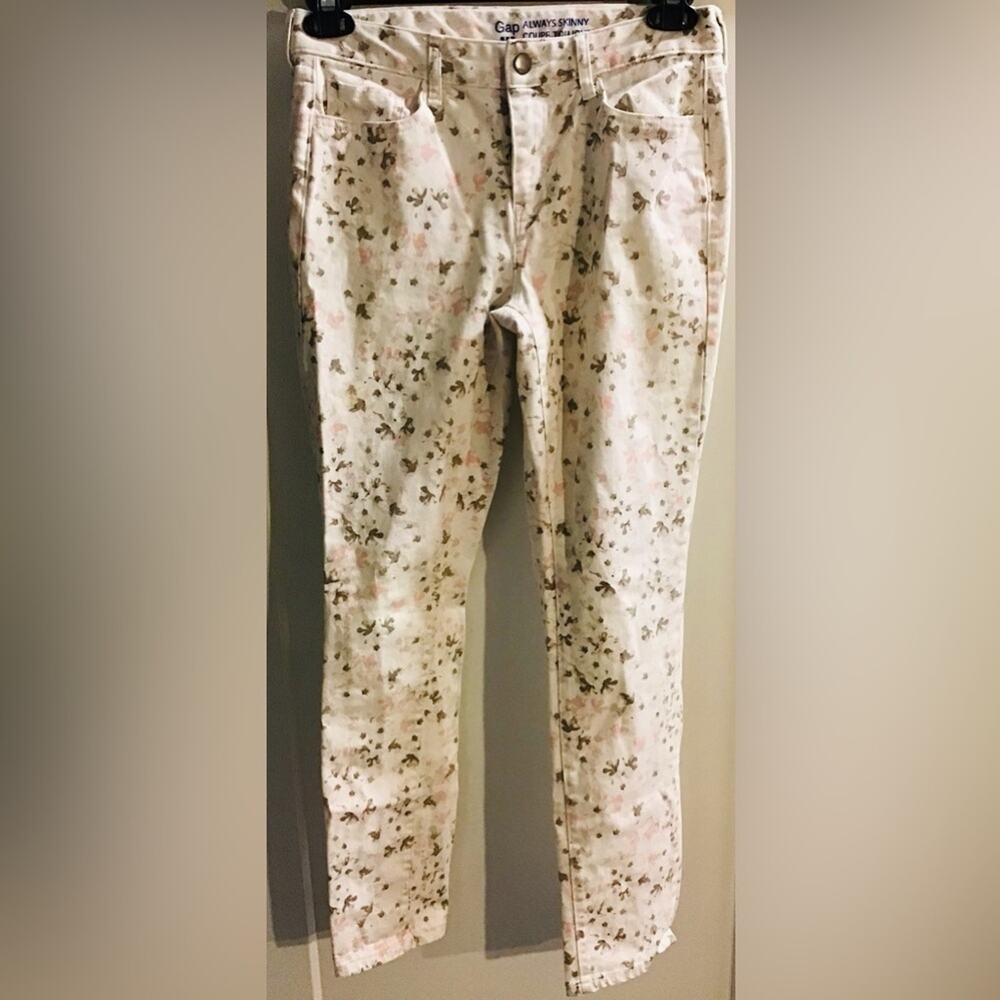 Gap always skinny cream floral jeans size 4